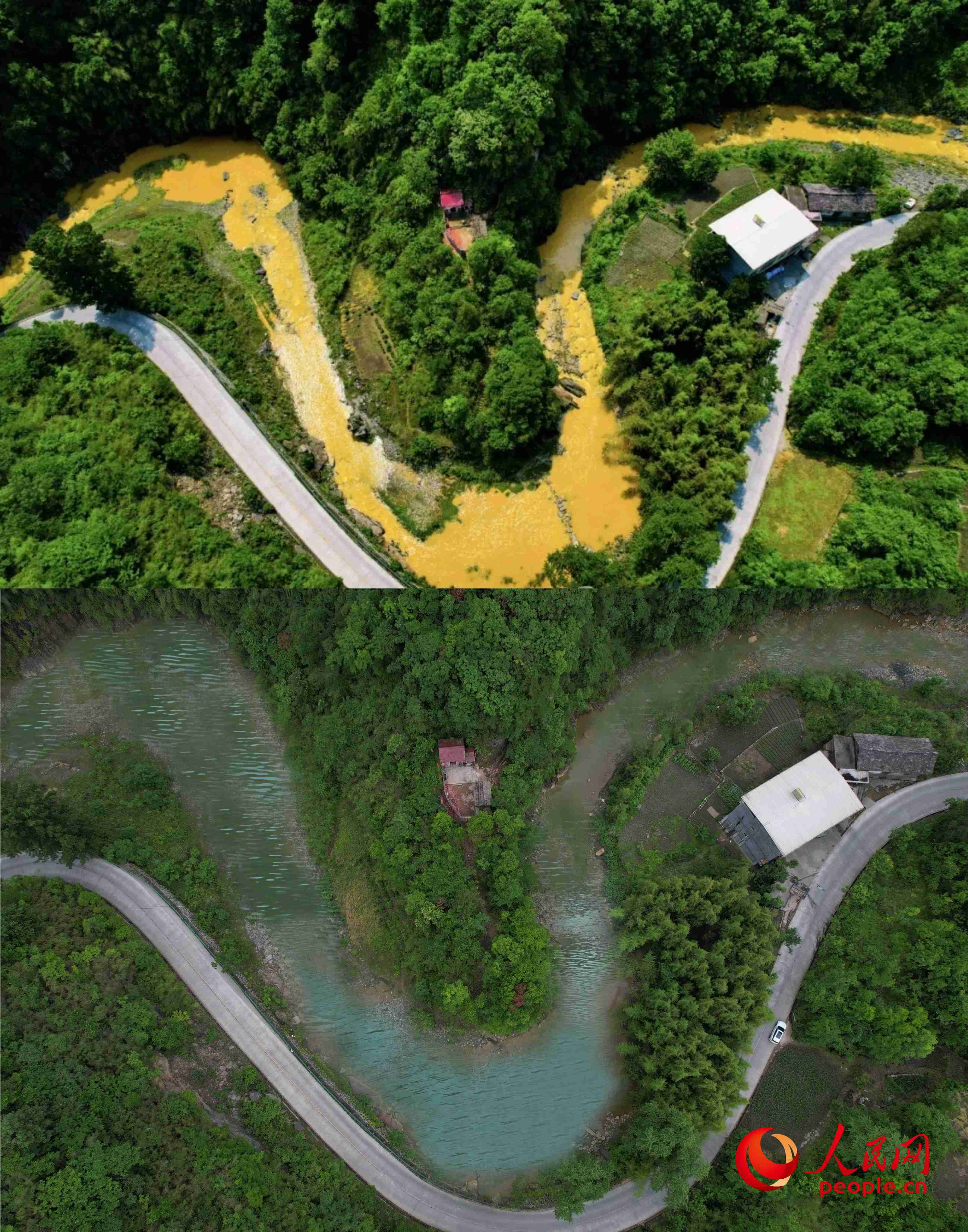 厚子河仇家灣河段治理前后。受訪者供圖